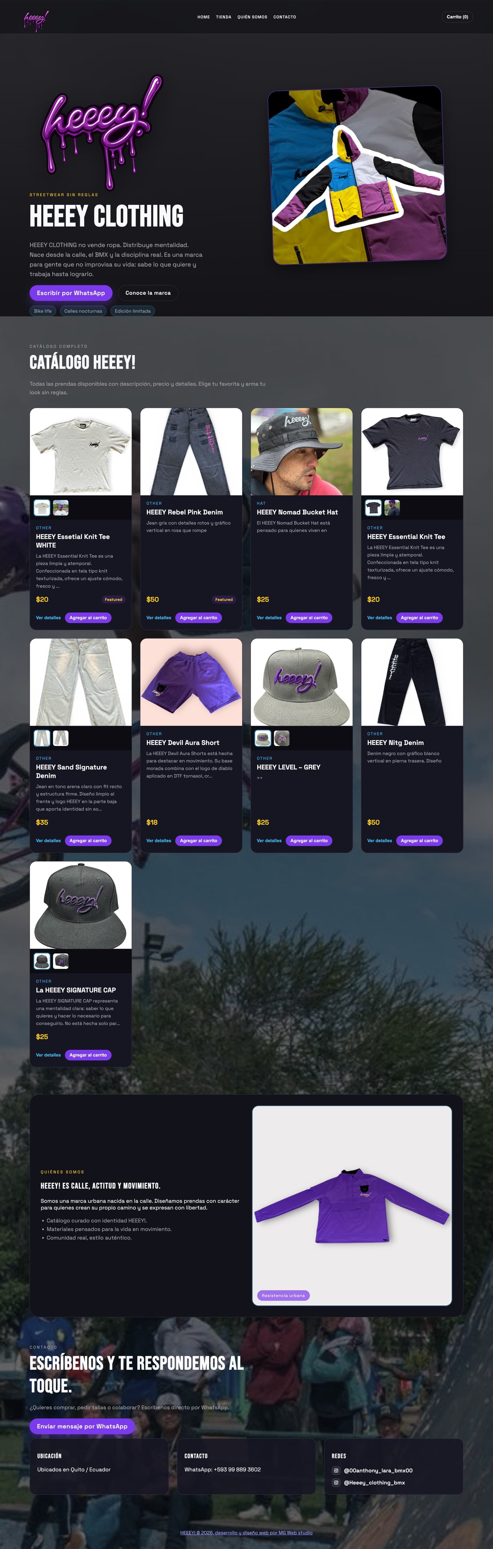 Web real de Heeey Clothing diseñada por MG Web Studio