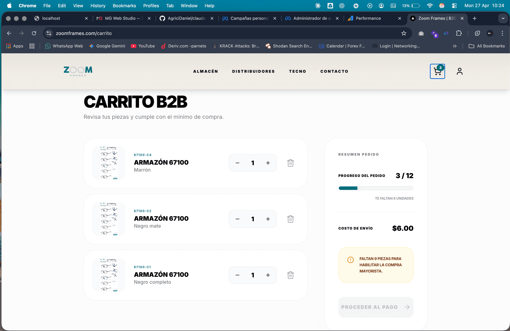 Carrito B2B con restricciones dinámicas